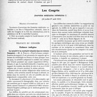 3091 - Page 3082 - Partie scientifique. L’Actualité Scientifique. Les Sociétés Savantes. Lyon. Société médicale des hôpitaux. Polynévrite bismuthique à forme atténuée / Les Congrès. Journées médicales coloniales, (22 juillet- 1er août 1931). Enfance indigène