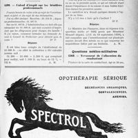 3120 - Page LIX-3111 - Correspondance. Fiscalité. Base de la patente / Calcul d’impôt sur les bénéfices professionnels / Amortissement du prix du matériel professionnel / Questions médico-militaires. Versement de l’allocation du combattant
