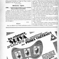 3127 - Page 3118-LXVI - Correspondance. Assurances sociales. Le tarif des accidents du travail applicable aux assurés sociaux indigents est le tarif actuel / Médecine légale. Constatation de décès de la victime d’un accident automobile