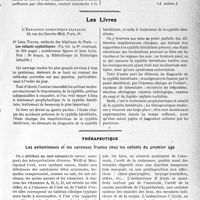 3164 - Page 3155 - Partie scientifique. L’Actualité Scientifique. Les Congrès. Journées médicales coloniales, (Suite). Lutte contre la maladie du sommeil / Les Livres. Les enfants syphilitiques, par Dr Léon Tixier, L’Expansion scientifique française, Paris, 6e / Thérapeutique. Les avitaminoses et les carences frustes chez les enfants du premier âge