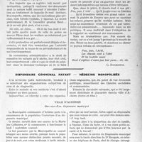 3168 - Page 3159 - Partie professionnelle, Hygiène, Assistance, Mutualité, Intérêts corporatifs, Variétés. Travaux Originaux. L’Actualité Professionnelle. Deux cas récents de misiatrie. — Les diatribes du potard. Les excès du conseiller général. — Le zouave et sa chéchia [G. Duchesne] / Dispensaire communal payant — Médecine monopolisée