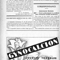 3207 - Page 3198-VI - La défense individuelle du médecin par la ligue professionnelle, (Sou Médical) / Les services rendus par le « sou » / Correspondance. Assurances Sociales. Secret professionnel et certificats pour assurances sociales facultatives