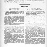 3231 - Page 3222 - Partie scientifique. L'Actualité Scientifique. Les Sociétés Savantes. Paris. Les deux reins du même côté, (Société de chirurgie ; 17-6-1931.) / Les Livres. L’obstétrique du praticien, par A. Schwaab, Gaston Doin et Cie, éditeurs, Paris / Traitement des syndromes hépato-biliaires, par Dr G. Parturier, Vicot Frères, éditeurs, Paris-6e