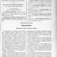 3366 - Page 3357 - Partie scientifique. L'Actualité Scientifique. Les Livres. Hypertension artérielle, par Dr Vital-Lassance, Éditions médicales N. Maloine, Paris / Les livres qui viennent de paraître… / Thérapeutique. Vitamines et huile de foie de morue