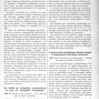 3424 - Page 3415 - Partie scientifique. L’Actualité Scientifique. Les Sociétés Savantes. Paris. Les néphrites anaphylactiques (intolérances rénales), (Soc. méd. des hôp. de Paris ; 5-6-1931.) / Sur l’intérêt des prémunitions antimicrobiennes au cours des cardiopathies rhumatismales, (Soc. méd. des hôp. de Paris ; 5-6-1931.) / A propos du goitre exophtalmique. Résultats cliniques et thérapeutiques d’observations personnelles, (Société de médecine de Paris ; 12-6-1931.)