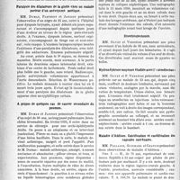 3425 - Page 3416 - Partie scientifique. L’Actualité Scientifique. Les Sociétés Savantes. Paris. A propos du goitre exophtalmique. Résultats cliniques et thérapeutiques d’observations personnelles, (Société de médecine de Paris ; 12-6-1931.) / Lyon. Société nationale de médecine et des sciences médicales. Paralysie des dilatateurs de la glotte chez un malade porteur d’un anévrysme aortique / A propos de quelques cas de cancer secondaire du poumon / Calcul du rein ; pyélotomie ; nécessité d’une radiographie avant les lavages du bassinet / Diverticulectomie / Hydronéphrose moyenne étudiée avec l’«urosélectan» / Maladie d’Addison. Calcification et caséification des capsules surrénales
