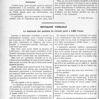 3439 - Page 3430 - Partie professionnelle, Hygiène, Assistance, Mutualité, Intérêts corporatifs, Variétés. Travaux Originaux. Assurances sociales. Maisons d’accouchement relations confraternelles [Dr Paul Boudin] / Mutualité familiale. Le maximum des pensions de retraite porté à 4.800 francs
