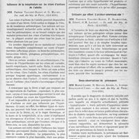 3580 - Page 3571 - Partie Scientifique. L’Actualité Scientifique. Les Sociétés Savantes. Paris. Un cas d’angine de poitrine très grave, traitée par la méthode de la suppression du réflexe presseur, (Soc. Méd. des hôp. de Paris ; 5-6-1931) / Influence de la température sur les crises d’asthme de l’adulte, (Soc. méd. des hôp. de Paris ; 12-6-1931) / Urticaire par effort. L’acidose intervient-elle ?, (So. méd. des hôp. de Paris ; 12-6-1931) / Deux observations de potomanes, (Soc. méd. des hôp. de Paris ; 12-6-1931)