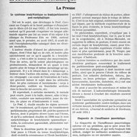 3651 - Page 3642 - Partie Scientifique. Travaux Originaux. La clinique otologique au goût du jour. Quand peut-on employer la seringue dans les affections de l’oreille ?, d’après L. Beco. Que faut-il demander en principe au seringage de l’oreille ?. Comment faut-il laver une oreille ? / L'Actualité Scientifique. La Presse. Le syndrome bradykinétique ou bradyparkinsonien poste-encéphalitique [(Journal de médecine de Bordeaux, 10 août 1931.)] / Diagnostic de l’insuffisance pancréatique [(La Presse Médicale, 6 mai 1931.)]