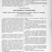 3658 - Page 3649 - Partie Scientifique. L'Actualité Scientifique. Les Sociétés Savantes. Lyon. Société Médicale des Hôpitaux. Un cas de kala-azar / Faits cliniques et thérapeutiques. Sédation rapide, durable et souvent guérison de névrites, sciatiques et lumbalgies par injections de Cibalgine