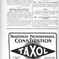 3763 - Page 3754-LXX - Correspondance. Application du Tarif des Accidents du travail. Cumul ou non / Questions médico-militaires. Maintien dans les cadres / Droit à la carte du combattant / Pension d'invalidité ou réforme temporaire