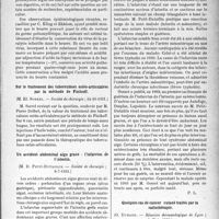 3798 - Page 3789 - Partie Scientifique. L'Actualité Scientifique. Les Sociétés Savantes. La palpation du coeur d’après les travaux du professeur Bard [(Strasbourg Médical, 15 mai 1931.)]. Conservation de l’activité du virus poliomyélitique incorporé au beurre, (Académie de médecine ; 27-10-1931.) / Sur le traitement des tuberculoses ostéo-articulaires par la méthode de Finikoff, (Société de, chirurgie ; 14-10-1931.) / Un accident abdominal aigu grave : l’infarctus de l'intestin, (Société de chirurgie ; 8-7-1931.) / Quelques cas de cancer cutané traités par la radiothérapie, (Réunion dermatologique de Lyon ; juillet 1930.)