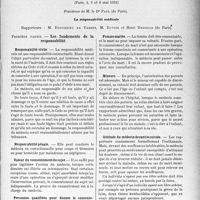 3804 - Page 3795 - Partie Scientifique. L'Actualité Scientifique. Les Congrès. XVIe Congrès de médecine légale de langue française. Les fondements de la responsabilité