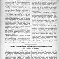 3895 - Page 3886 - Partie Professionnelle, Hygiène, Assistance, Mutualité, Intérêts corporatifs, Variétés. Travaux Originaux. Société d'Etudes du "Concours Médical". Assemblée générale du 22 novembre 1931 / Voyage médical de la fédération médicale des Pyrénées. Des Cévennes aux Pyrénées [Dr Henri Henne]