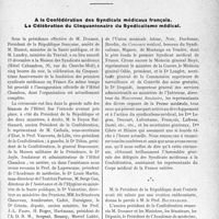 3932 - Page 3923 - Propos du Jour. A la Confédération des Syndicats médicaux français. La Célébration du Cinquantenaire du Syndicalisme médical [J. Noir]