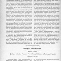 3937 - Page 3928 - Partie Scientifique. Travaux Originaux. Sur les facteurs mécaniques du rhumatisme chronique, par F. Coste. Exemples d'arthroses microtraumatiques / Clinique chirurgicale, Hôpital Cochin. Quelques méthodes d’examen d’un malade atteint d’une affection gastrique, Professeur Delbet