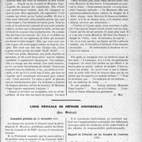 3968 - Page 3959 - Partie Professionnelle, Hygiène, Assistance, Mutualité, Intérêts corporatifs, Variétés. Travaux Originaux. Variétés. Un habile guérisseur / Ligue médicale de défense individuelle (Sou Médical). Assemblée générale du 22 novembre 1931 / Rapport du Secrétaire général / Rapport du Trésorier sur les Comptes de l’exercice 1930