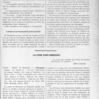 3970 - Page 3961 - Partie Professionnelle, Hygiène, Assistance, Mutualité, Intérêts corporatifs, Variétés. Travaux Originaux. Ligue médicale de défense individuelle (Sou Médical). Modification de la dénomination sociale / A propos de la responsabilité professionnelle / La page sans médecine
