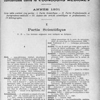 3994 - Page 3983 - Table des matières contenues dans le «Concours Médical». Année 1931. Partie Scientifique