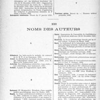 4027 - Page 4016 - Table des matières contenues dans le «Concours Médical». Année 1931. Supplément Documentaire / Noms des auteurs