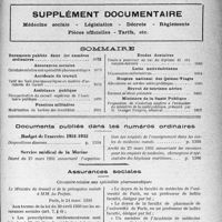 4110 - Page 5073 - Supplément documentaire. Médecine sociale - Législation - Décrets - Règlements Pièces officielles - Tarifs, etc / Sommaire / Documents publiés dans les numéros ordinaires. Budget de l’exercice 1931-1932 / Service médical de la Marine / Assurances sociales. Circulaire relative aux spécialités pharmaceutiques