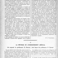 0041 - Page 40 - Partie professionnelle, Hygiène, Assistance, Mutualité, Intérêts corporatifs, Variétés. Travaux originaux. L’Actualité Professionnelle. La question des certificats dans la loi sur les accidents du travail et dans celle des assurances sociales [Dr J. Vanverts] / La réforme de l’enseignement médical, Un exposé du professeur G. Roussy ; une leçon du professeur P. Carnot [G. Duchesne]