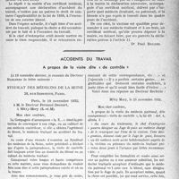 0046 - Page 45 - Partie professionnelle, Hygiène, Assistance, Mutualité, Intérêts corporatifs, Variétés. Travaux originaux. Accidents du travail. Refus par le patron de délivrer un bulletin d’avis [Dr Paul Boudin] / Accidents du travail. A propos de la visite dite « de contrôle » [Docteur Fernand Decourt]