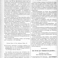 0099 - Page 98 - Partie scientifique. L’actualité scientifique. Les Livres. Le traitement des tuberculoses chirurgicales par l’huile iodée et les sels de calcium, par Dr A. Finikoff, Norbert Maloine, éditeur, Paris, 1932 / Les troubles vaso-moteurs des extrémités, par Dr Langeron, Gaston Doin et Cie, éditeurs, Paris, 6e / La sympathicothérapie, par Paul Gillet, Gaston Doinet Cie, Paris / Les livres qui viennent de paraître...