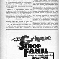 0139 - Page 138-XII - A travers l’officiel. Réponses des Ministres aux questions des Parlementaires. Conditions nécessaires pour gérer une pharmacie / Applicabilité à un médecin de la loi sur les allocations familiales / Conditions du droit d’un accidenté du travail aux prestations de l’assurance-maladie