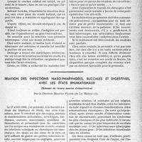 0150 - Page 149 - Partie scientifique. Travaux originaux. Clinique chirurgicale, Hôpital Cochin. Luxation ancienne du coude, par le Professeur Lenormant / Relation des infections naso-pharyngées, buccales et digestives, avec les états rhumatismaux, (Résumé de trente années d’observation), par le Docteur Maurice Faure