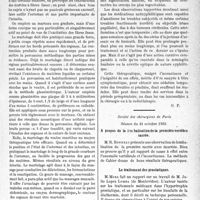 0160 - Page 159 - Partie scientifique. L’actualité scientifique. Les Sociétés Savantes. Paris. De l’application du martelage au diagnostic et au traitement des maladies du tube digestif, (Soc. méd. des hôp. de Paris ; 21-10-1932) / Les causes d’erreur dans le diagnostic entre les tumeurs ponto-cérébelieuses et la syphilis protubérentielle, (Soc. méd. des hôp. de Paris ; 21-10-1932) / Société des chirurgiens de Paris, Séance du 21 octobre 1932. A propos de la lombalisation de la première vertèbre sacrée / Le traitement des prostatiques / Méga-rectum avec malformation des ligaments utéro-sacrés
