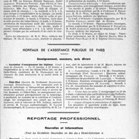 0184 - Page 183 - Partie professionnelle, Hygiène, Assistance, Mutualité, Intérêts corporatifs, Variétés. Faculté de médecine de Paris. Enseignement et actes de la Faculté / Hôpitaux de l’assistance publique de Paris. Enseignement, concours, avis divers / Reportage professionnel. Nouvelles et Informations (Voir les Dernières Nouvelles en tête des « Demi-Colonnes »). Nécrologie [Docteurs Pavot, Alessandro Bruschettini, Madame Léon Beckers] / Union médicale latine. Manifestation franco-espagnole