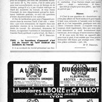 0195 - Page 194-LXIV - Correspondance. Application du tarif des accidents du travail. 1° Prix de l’accouchement en Accidents du travail et en Assurances sociales pour les notoirement indigents et parfois pour l’Assistance médicale gratuite ; 2° Pose d’appareil provisoire / La fourniture d’appareil n’est pas duressort du Tarif médical des accidents du travail