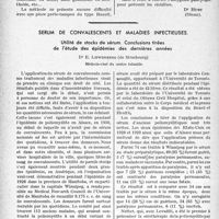 0221 - Page 220 - Partie scientifique. Travaux originaux. La clinique gynécologique au goût du jour. La fièvre ganglionnaire de l’enfance [Dr Huet] / Sérum de convalescents et maladies infectieuses. Utilité de stocks de sérum. Conclusions tirées de l’étude des épidémies des dernières années, Dr E. Loewenberg