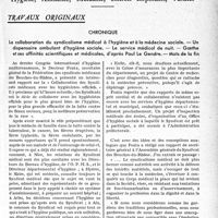 0236 - Page 235 - Partie professionnelle, Hygiène, Assistance, Mutualité, Intérêts corporatifs, Variétés. Travaux originaux. Chronique. La collaboration du syndicalisme médical à l'hygiène et à la médecine sociale. — Un dispensaire ambulant d’hygiène sociale. — Le service médical de nuit. — Goethe et ses affinités scientifiques et médicales, d’après Paul Le Gendre. — Mots de la fin [G. Duchesne]