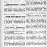 0253 - Page 252 - Partie professionnelle, Hygiène, Assistance, Mutualité, Intérêts corporatifs, Variétés. Reportage professionnel. Nouvelles et Informations, Voir les Dernières Nouvelles en tête des « Demi-Colonnes »). vœu adopté par le Parti social de la Santé publique en faveur des centres de médecine préventive / L’organisation départementale de la protection maternelle et infantile / vœu adopté par le Parti social de la Santé publique en faveur de la communication légale des listes de l’état civil concernant les naissances / Institut d’hydrologie et de climatologie