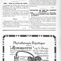 0262 - Page LXIII-261 - Correspondance. Fiscalité. Base de la patente. Sous-location d’une partie de l’appartement / Délai de révision des impôts / Les intérêts servis par les Caisses d’épargne sont soumis à l’impôt sur le revenu / Application du tarif des accidents du travail. 1° Interventions un dimanche. 2° Quel est le médecin le plus rapproché en l’espèce ?