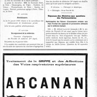 0274 - Page XI-273 - A travers l’officiel. Légion d’honneur / Bienfaisance / Enseignement de la médecine / Réponses des Ministres aux questions des Parlementaires. Participation des Caisses d’assurances sociales aux frais d’achat des appareils et accessoires ordonnés par le médecin traitant