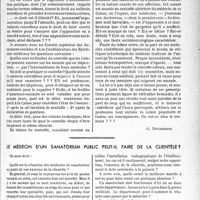 0298 - Page 297 - Partie professionnelle, Hygiène, Assistance, Mutualité, Intérêts corporatifs, Variétés. Travaux originaux. Chronique. Les deux contrôles dans l’assurance-maladie ont-ils des limites ? — Le contrôle administratif des Caisses peut-il se tourner en brimades inacceptables ? [G. Duchesne] / Le médecin d'un sanatorium public peut-il faire de la clientèle? [Dr Paul Boudin]