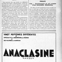 0322 - Page LV-321 - Correspondance. Assurances. Secret professionnel et Administration / Fiscalité. Amortissement du prix d’achat d'une automobile. Réclamation