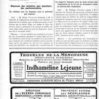 0335 - Page 334-XII - A travers l’officiel. Hygiène publique / Réponses des ministres aux questions des parlementaires. Un étudiant sous les drapeaux peut se présenter aux examens / Les appareils dentaires pour les dents perdues avant l’application de la loi sur les Assurances sociales ne peuvent être remboursés