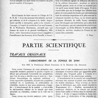 0339 - Page 338 - Propos du jour. A l’Association pour le développement des relations médicales (A. D. R. M) [J. Noir] / Partie scientifique. Travaux originaux. L'arrachement de la zonule de Zinn, par MM. le Professeur Henri Frenkel et le Docteur Ch. Dejean