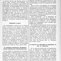 0350 - Page 349 - Partie scientifique. L’actualité scientifique. La Presse. Mastoïdite extériorisée et abcès extradural chez un enfant de trois ans ; trépanation mastoïdienne élargie ; guérison [(Gazette médicale de Nantes, 1er mars 1932)] / L’étiologie et le microbe du cancer [(. Bulletin de l'Association Française pour l’étude du cancer)] / Glycogénèse et cancer [(Bulletin de l'Association Française pour l’étude du cancer, juillet 1932)] / De l’exophtalmie basedowienne (Exophtalmie résiduelle unilatérale après hémithyroïdectomie) [(Gaz. hebd. des Sciences méd. de Bordeaux, 20 novembre 1932)] / La fréquence de la tuberculose est indépendante de celle de l’alcoolisme [(Revue de Phtisiologie, juillet-août 1932)]
