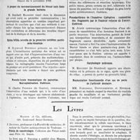 0354 - Page 353 - Partie scientifique. L’actualité scientifique. Les Sociétés Savantes. Paris. Traitement opothérapique de l’aérophagie, (Soc. de Méd. de Paris ; 22-10-1932) / Société des chirurgiens de Paris, Séance du 4 novembre 1932. A propos du raccourcissement du fémur sain dans la grande boiterie / Spina bifida occulta de la première vertèbre sacrée avec énurésie / Pseudo-kyste traumatique du pancréas. Marsupialisation. Guérison / Pseudarthrose de l’humérus. Opération ; contention des fragments par le fixateur externe de Boever. Guérison / Carphologie pubienne / Restauration fonctionnelle d’un cas de perte de l’articulé dentaire / Les Livres. Précis de cancérologie, par J. Ducuing, Masson et Cie, éditeurs