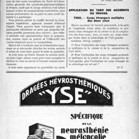 0390 - Page LXIII-389 - Correspondance. Soins aux pensionnés de guerre. Pensionnés de guerre et spécialités pharmaceutiques / Application du tarif des accidents du travail. Corps étrangers multiples des deux yeux