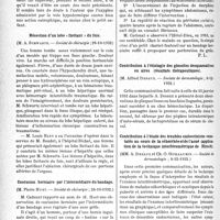 0427 - Page 426 - Partie scientifique. L’actualité scientifique. Les Sociétés Savantes. Paris. Action eutrophique de l’oxygénothérapie hypodermique, Académie de médecine ; 20-12-32) / Résection d’un lobe «flottant » du foie, (Société de chirurgie ; 26-10-1932) / Contusion herniaire par l’intermédiaire du bandage, (Société de chirurgie ; 26-10-1932) / Contribution à l’étiologie des glossites desquamatives en aires (résultats thérapeutiques), (Société de dermatologie ; 8-12- 1932) / Contribution à l’étude des troubles endocriniens constatés au cours de la séborrhée et de l’acné (application de la technique interférométrique de Hirsch), Société de dermatologie ; 8-12-1932)