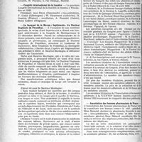 0457 - Page 456 - Partie professionnelle, Hygiène, Assistance, Mutualité, Intérêts corporatifs, Variétés. Reportage professionnel. Nouvelles et Informations, (Voir les Dernières Nouvelles en tête des « Demi-Colonnes »). XIVe Concilium ophtalmologicum / Congrès international de la lumière / Le banquet de la Revue « Septimanie » du Docteur Duplessis de Pouzilhac / Congrès des médecins aliénistes et neurologistes de France et des pays de langue française / Association des femmes pharmaciens de France