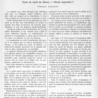 0492 - Page 491 - Partie scientifique. Travaux originaux. Clinique chirurgicale, Hôpital Cochin. Kyste du canal de Sténon. — Hernie inguinale, Professeur Lenormant