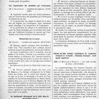 0505 - Page 504 - Partie scientifique. L’actualité scientifique. Les Sociétés Savantes. Paris. Transmission du rouget du mouton à l’homme, (Académie de médecine ; 10-1-1933) / Sur l’inactivation des alcaloïdes par l’urotropine, (Académie de médecine ; 27-12-1932) / Recherches sur le cancer, (Académie de médecine ; 20-12-1932) / Le traitement chirurgical est-il utile dans la pancréatite aiguë ?, (Société de chirurgie-, 16-11-1932) / Gliome du lobe frontal ; importance du syndrome épilepsie et céphalée ; évolution brusquée ; mort rapide imprévue, (Soc. méd. des hôp de Paris ; 28-10-1932)