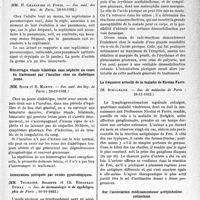 0506 - Page 505 - Partie scientifique. L’actualité scientifique. Les Sociétés Savantes. Paris. Gliome du lobe frontal ; importance du syndrome épilepsie et céphalée ; évolution brusquée ; mort rapide imprévue, (Soc. méd. des hôp de Paris ; 28-10-1932) / Septicémie pneumococcique à localisations uniquement extra-pulmonaires, (Soc. méd. des hôp. de Paris, 28-10-1932) / Hémorragie rénale bilatérale sans néphrite au cours du traitement par l’insuline chez un diabétique jeune, (Soc. méd. des hôp. de Paris ; 28-10-1932) / Intoxication picriquée par ovules gynécologiques, (Soc. de dermatologie et de syphiligraphie de Paris ; 10-11-1932) / La fréquence actuelle de la maladie de Nicolas-Favre, (Soc. de médecine de Paris ; 26-11-1932) / Sur l’association médicamenteuse acétylcholine-yohimbine, (Soc. de médecine de Paris ; 26-11-1932)